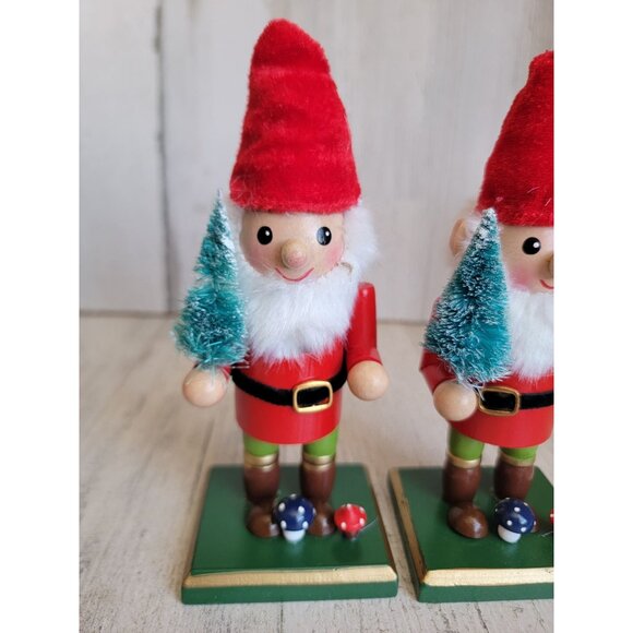 Gnome mushroom Nutcracker set unique elf Decor wooden Xmas - Picture 3 of 8